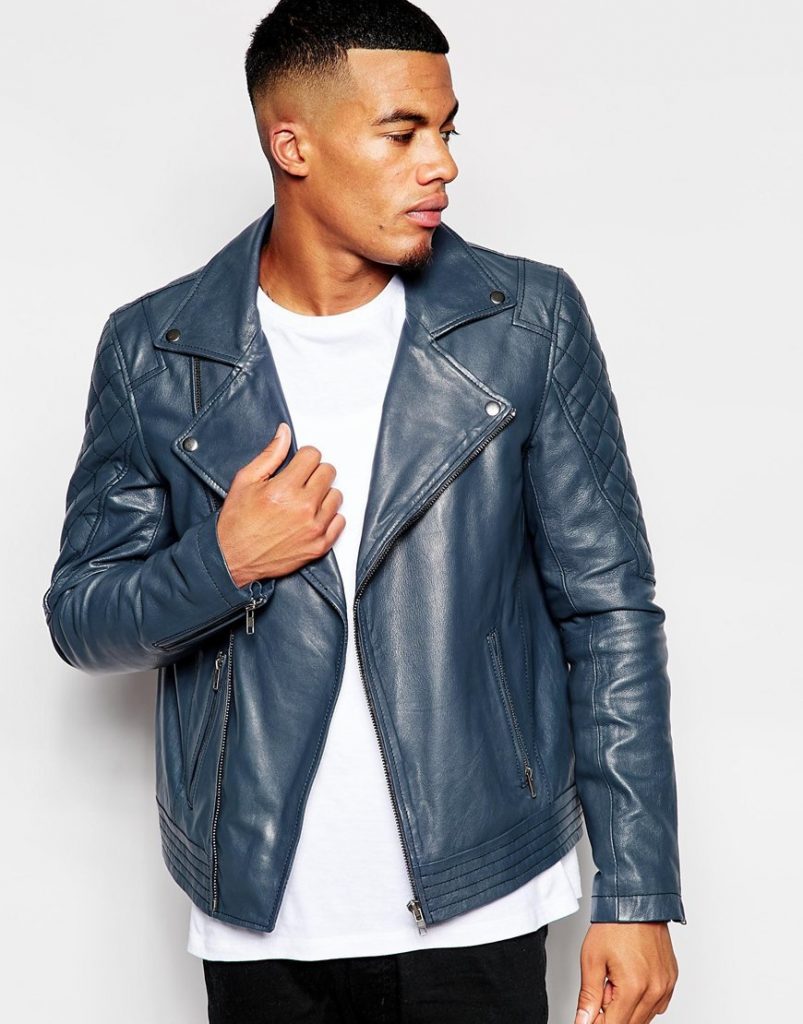 Mens Blue Leather Jacket